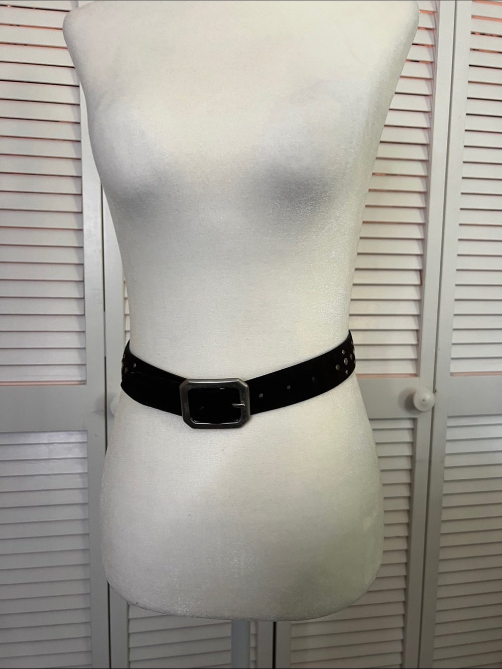 Vintage Brown Studded Suede Belt with Rectangular Buckle